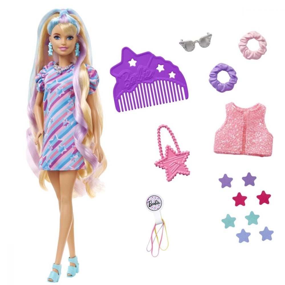Кукла Barbie с дълга коса и аксесоари, Totally Hair Stars