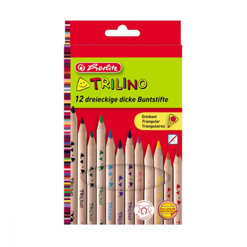 Комплект от 12 цветни молива, Herlitz, триъгълни, Trilino