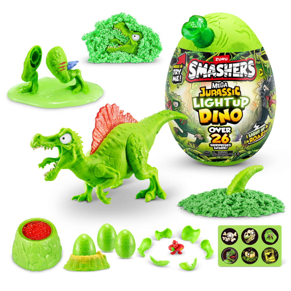 Фигурка динозавър в яйце, Smashers, Mega Dino Jurassic Light-Up, Зелена, S1