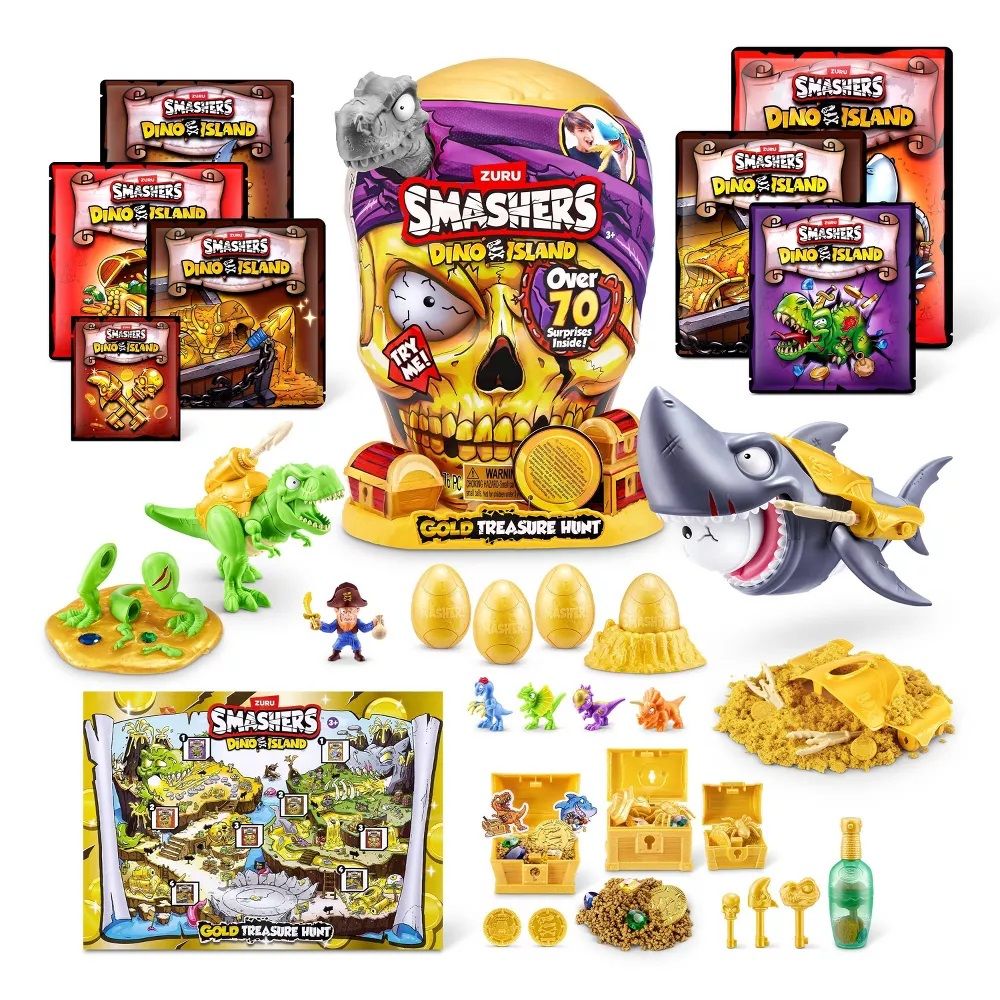 Комплект фигурки и аксесоари изненада, Smashers, Gold Treasure Hunter, Dino Island, Сив