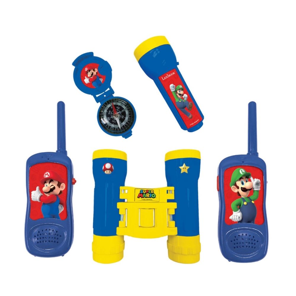 Комплект Walkie Talkies, Lexibook, бинокъл, компас и фенерче, Super Mario