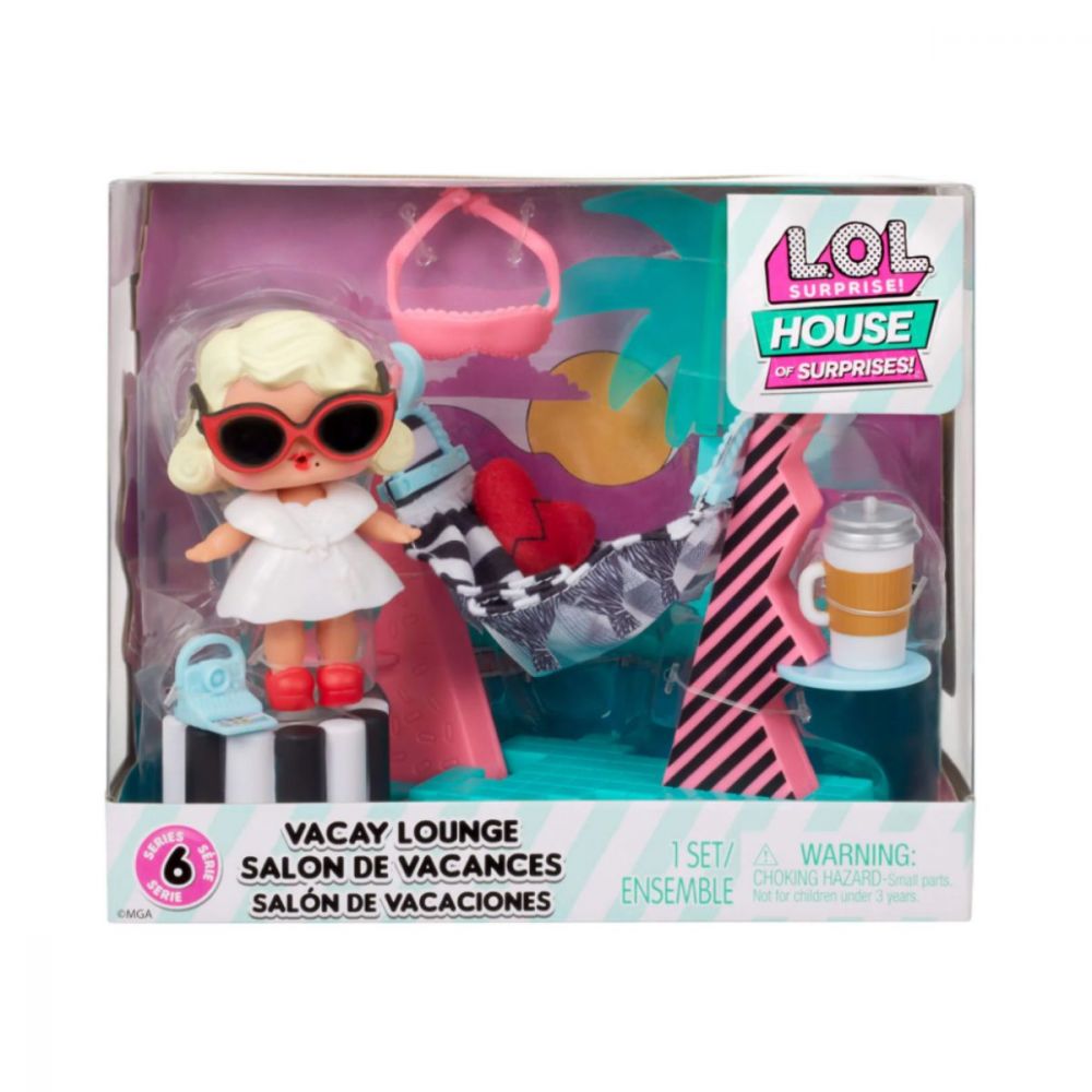 Комплект кукла LOL Surprise Vacay Lounge, Leading Baby с 8 изненади, 583790EUC