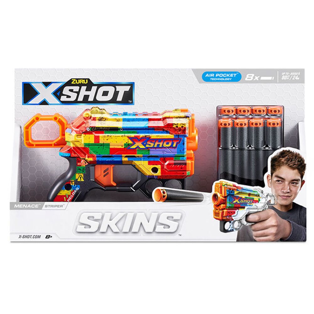 Бластер с 8 снаряда, X-Shot, Excel Skins Menace, Striper, 36515N