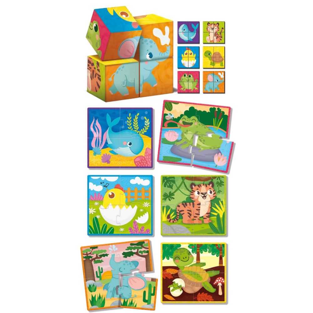 Дървен пъзел 2 в 1, Lisciani, Baby Montessori, Кубчета, 28 части