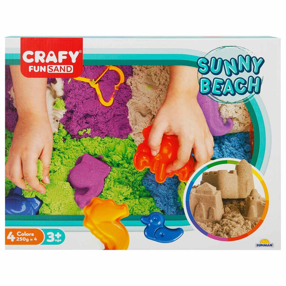Комплект кинетичен пясък, Crafy Fun Sand, Sunny Beach, 13 части, 1 кг пясък
