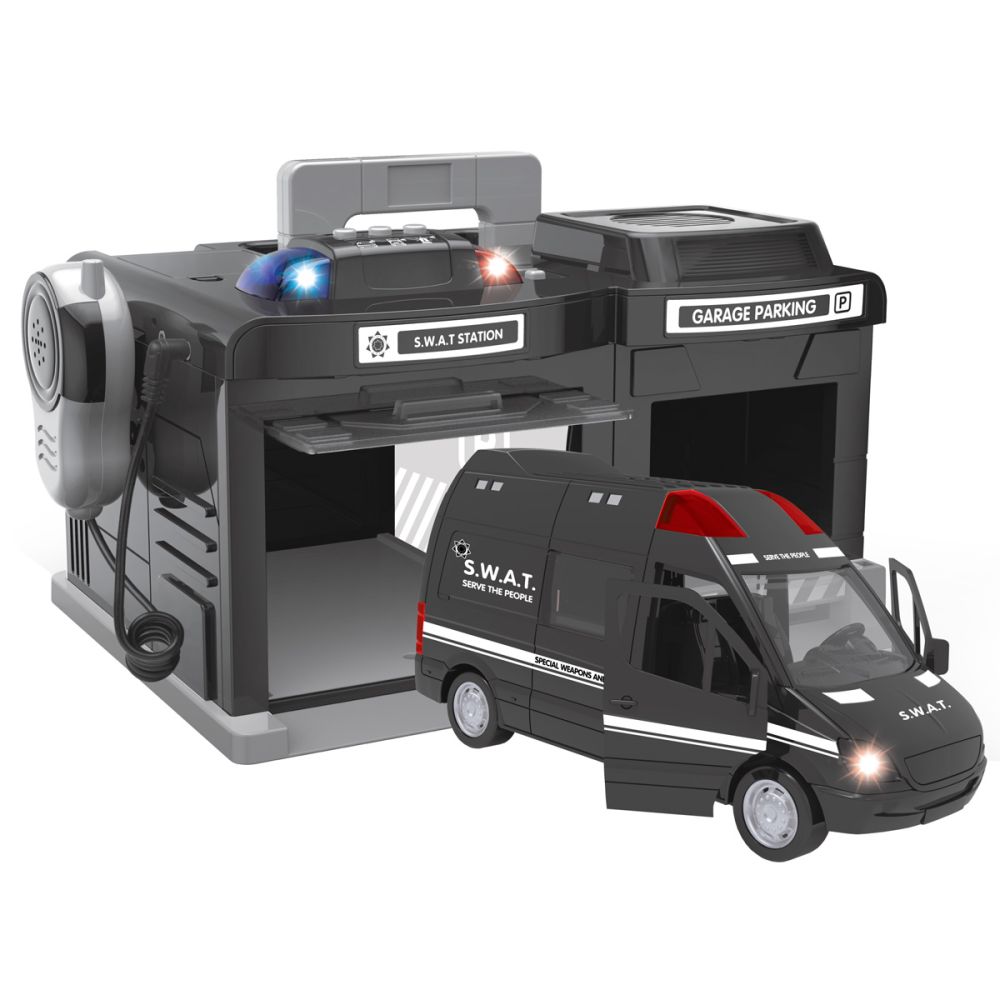 Комплект за игра с гараж и полицейска кола, Maxx Wheels, 1:32