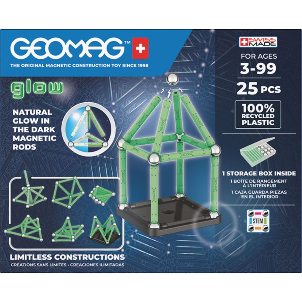 Игра с магнитна конструкция, Geomag Glow, 25 Части, Рециклирана