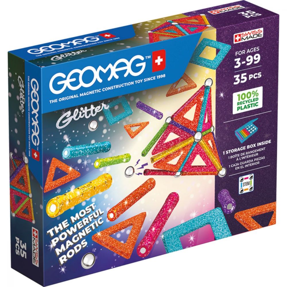 Строителна игра, Geomag, Magnetic Glitter, 35 Части, Рециклирана