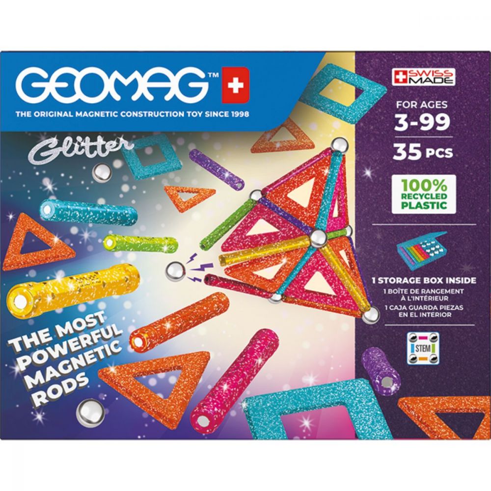 Строителна игра, Geomag, Magnetic Glitter, 35 Части, Рециклирана