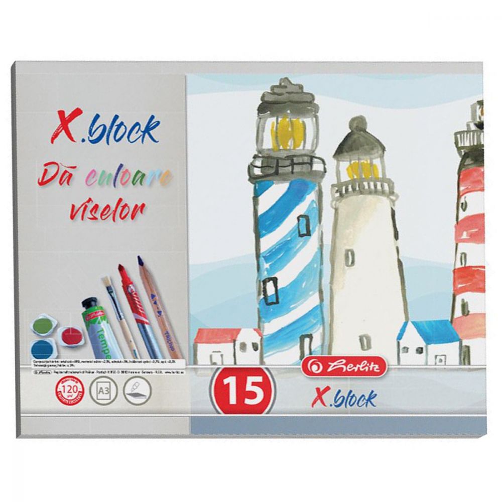 Блокче за рисуване Herlitz X Block, A3, 15 листа, Полихромен