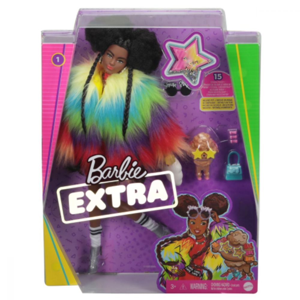 Кукла Barbie, Екстра Стил, Палто в цвета на дъгата, 30см