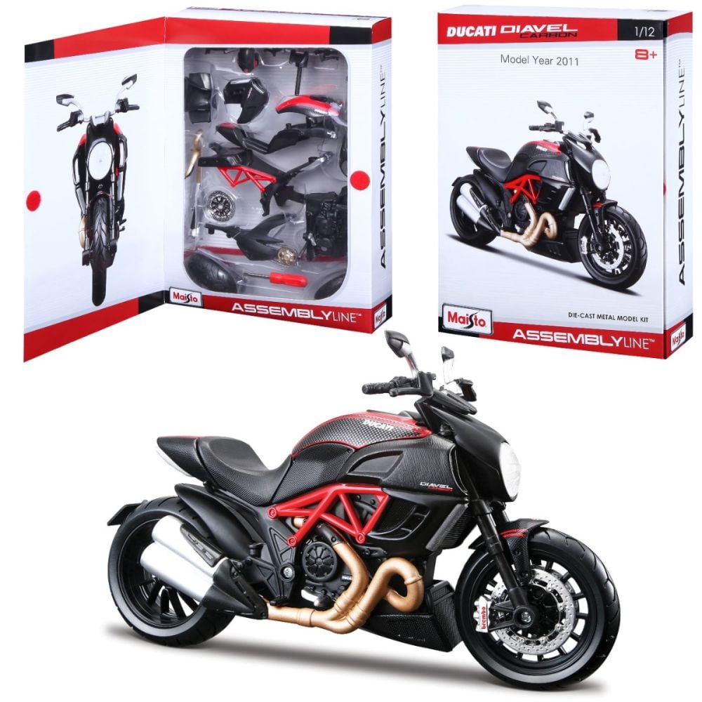 Мотоциклет за сглобяване, Maisto, Ducati Diavel Carbon, 1:12, Черен