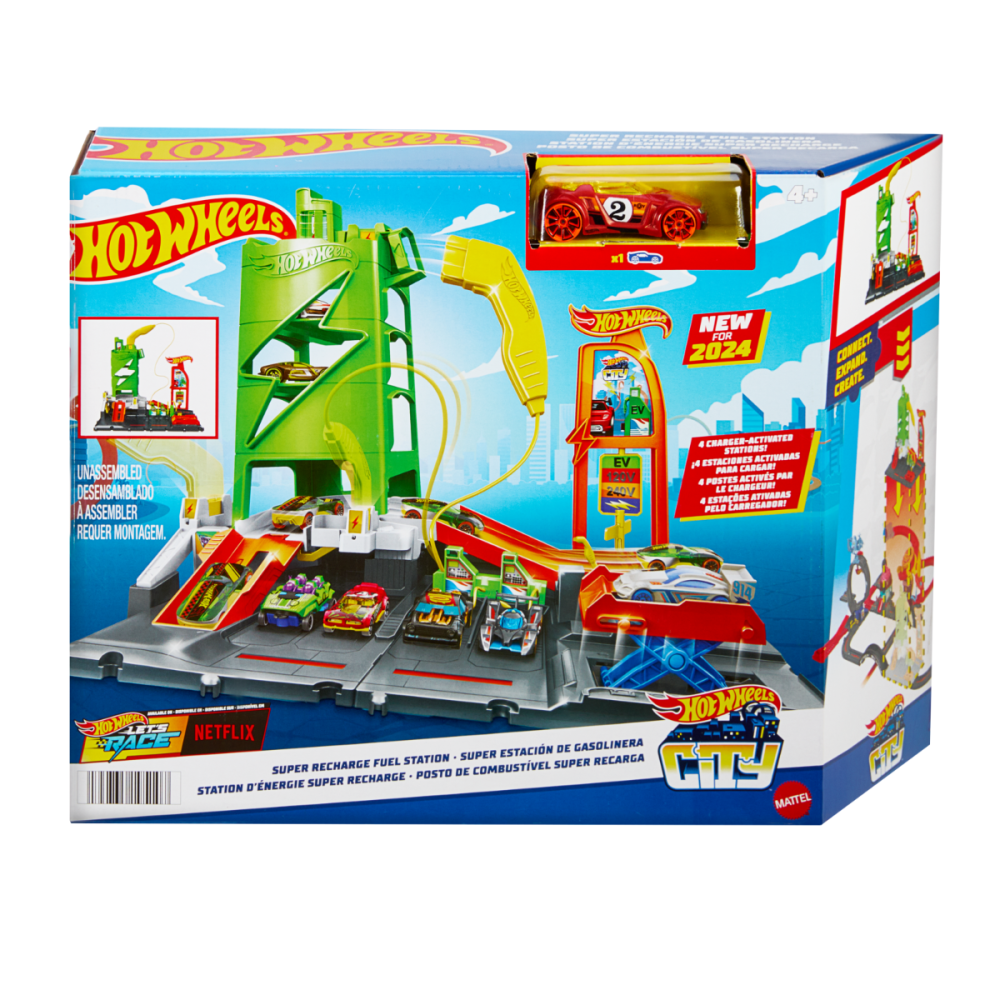 Автомобилна бензиностанция с включена количка, Hot Wheels, 1:64, HTN79