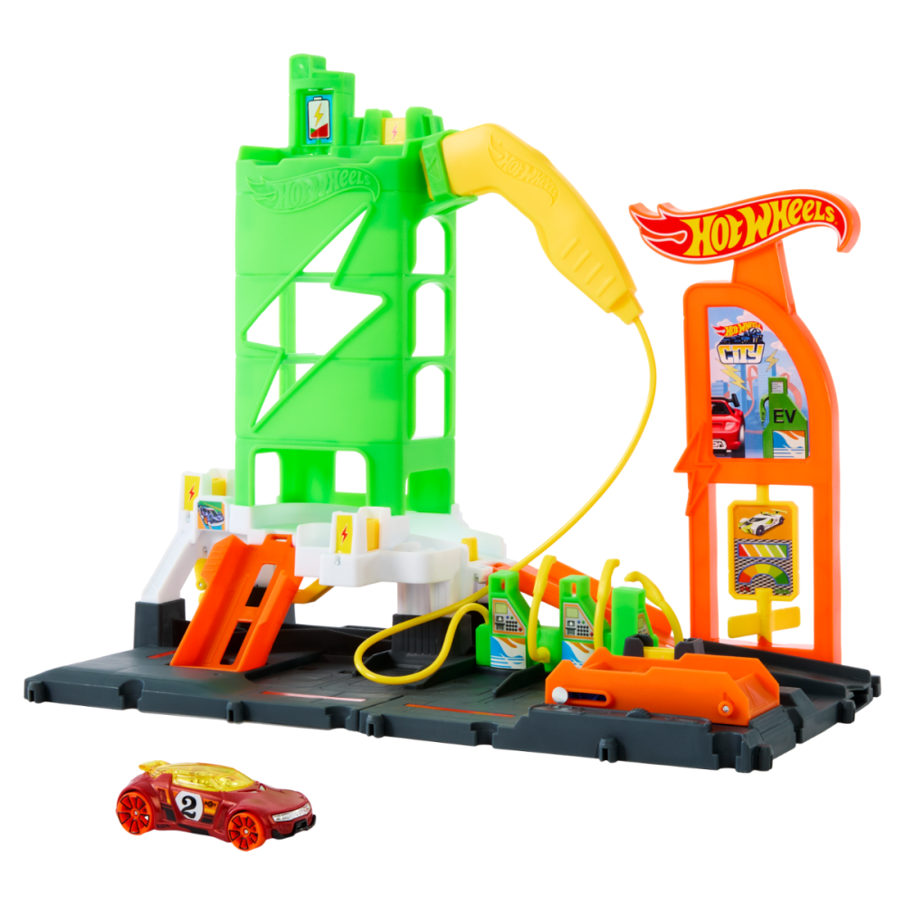 Автомобилна бензиностанция с включена количка, Hot Wheels, 1:64, HTN79