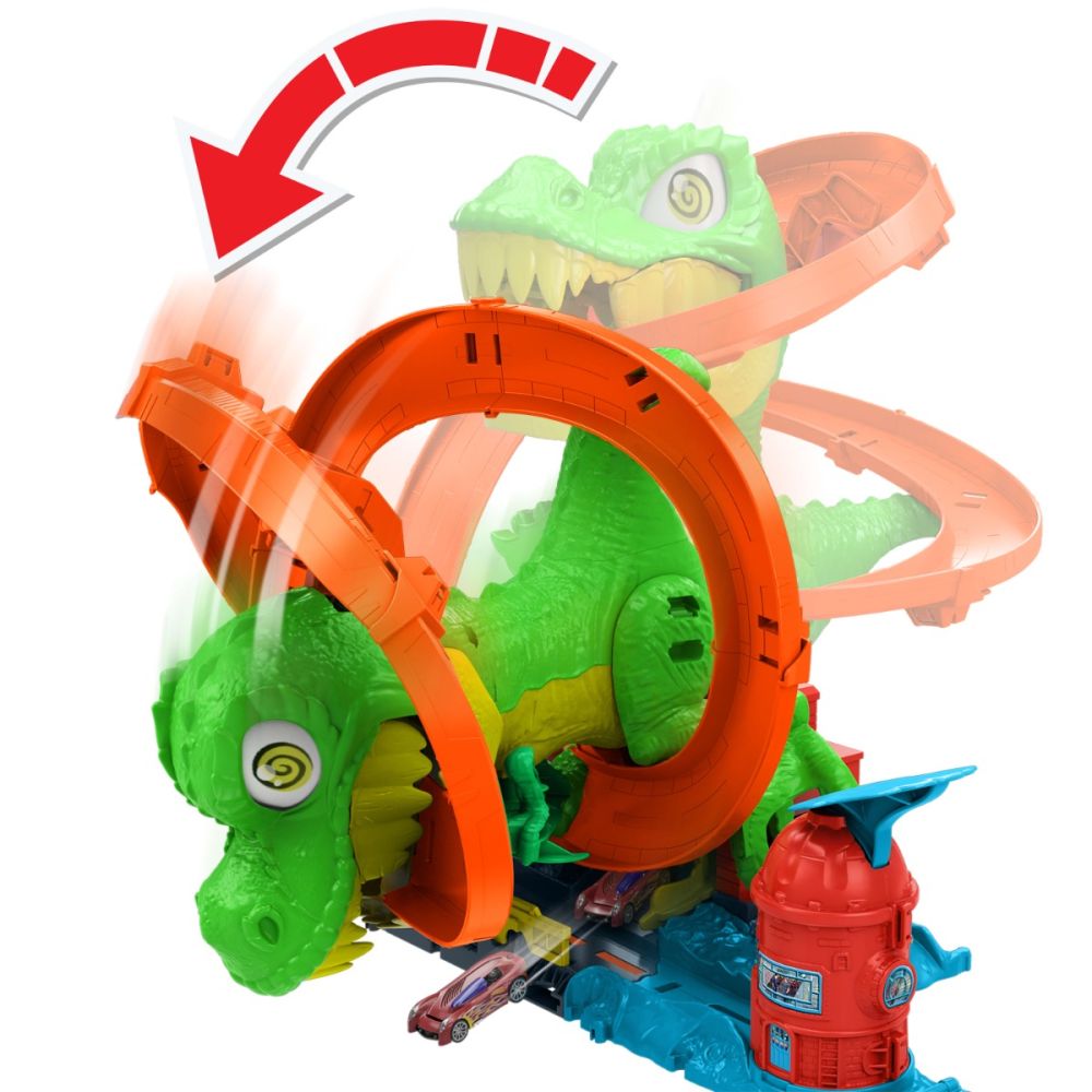 Комплект за игра с писта и количка, Hot Wheels, T-Rex Blaze Battle, JBM73