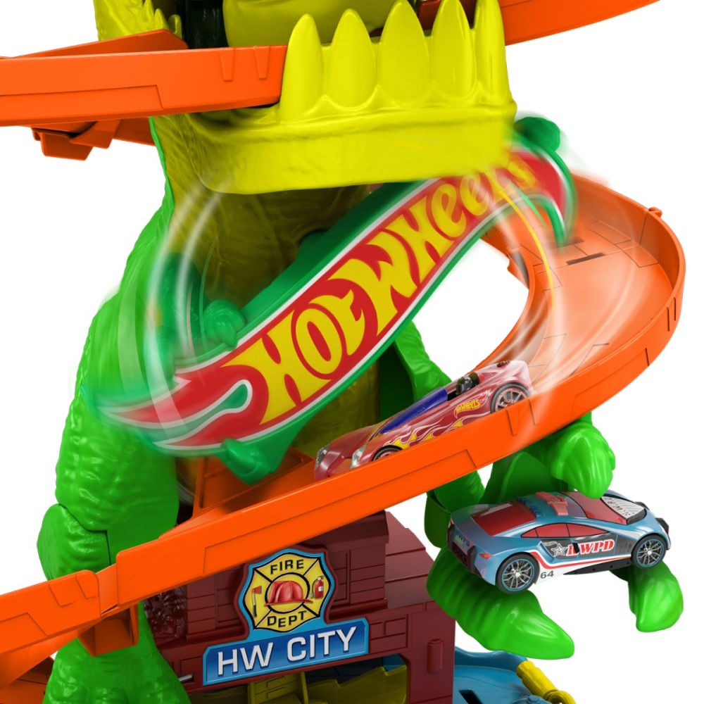 Комплект за игра с писта и количка, Hot Wheels, T-Rex Blaze Battle, JBM73