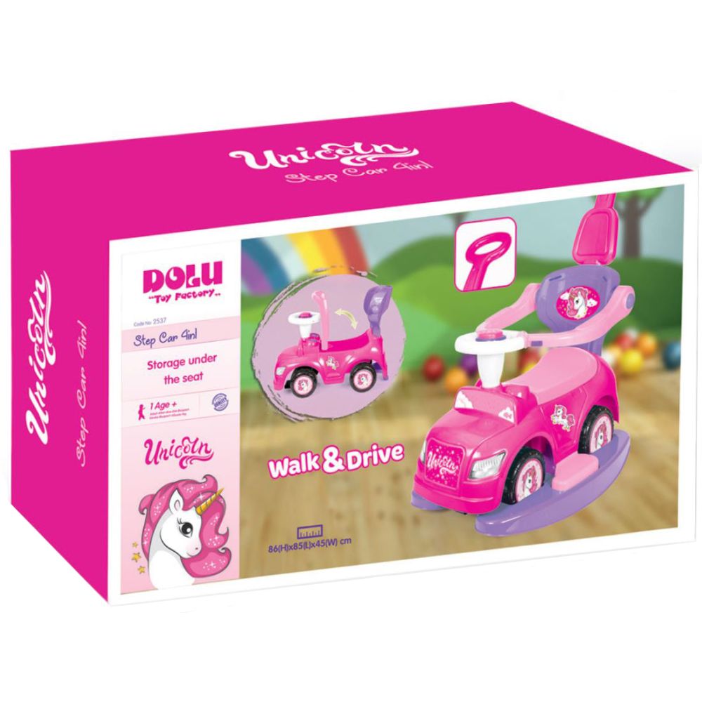 Количка с кормило Walk and Drive Dolu Unicorn Step 4 в 1, Розова