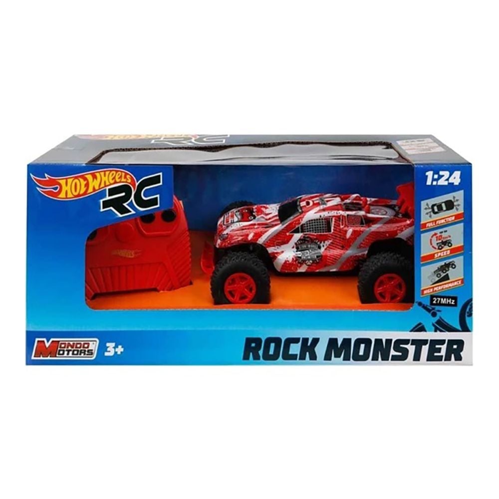 Количка с дистанционно, Hot Wheels, Rock Monster, 1:24, Червена