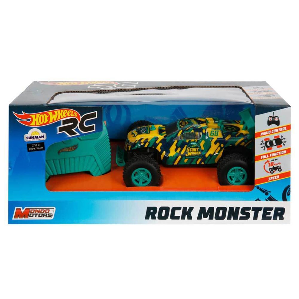 Количка с дистанционно, Hot Wheels, Rock Monster, 1:24, Зелена