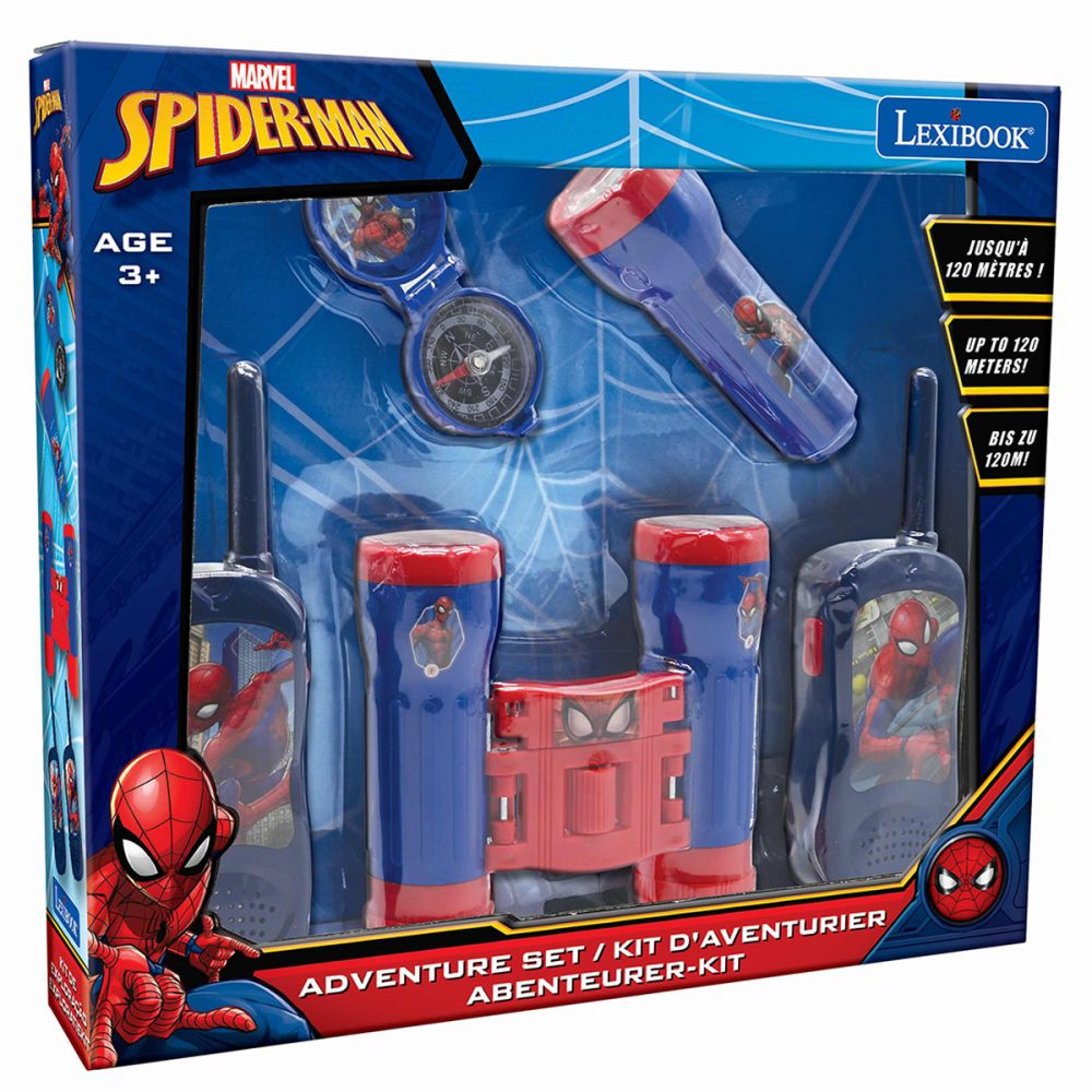 Комплект уоки-токита, бинокъл и компас, Lexibook, обхват на предаване 120 м, Spiderman