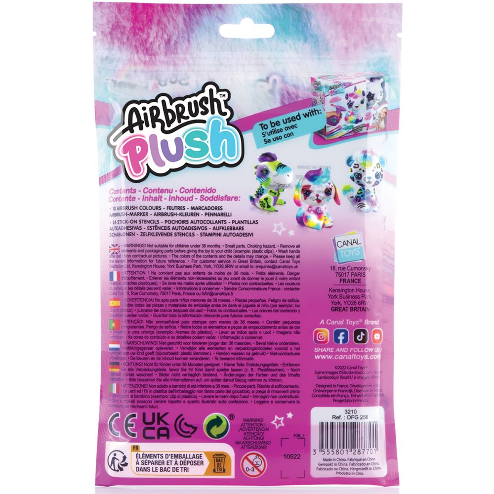 Креативен комплект, Airbrush Plush, 10 цветни маркера и 2 шаблона