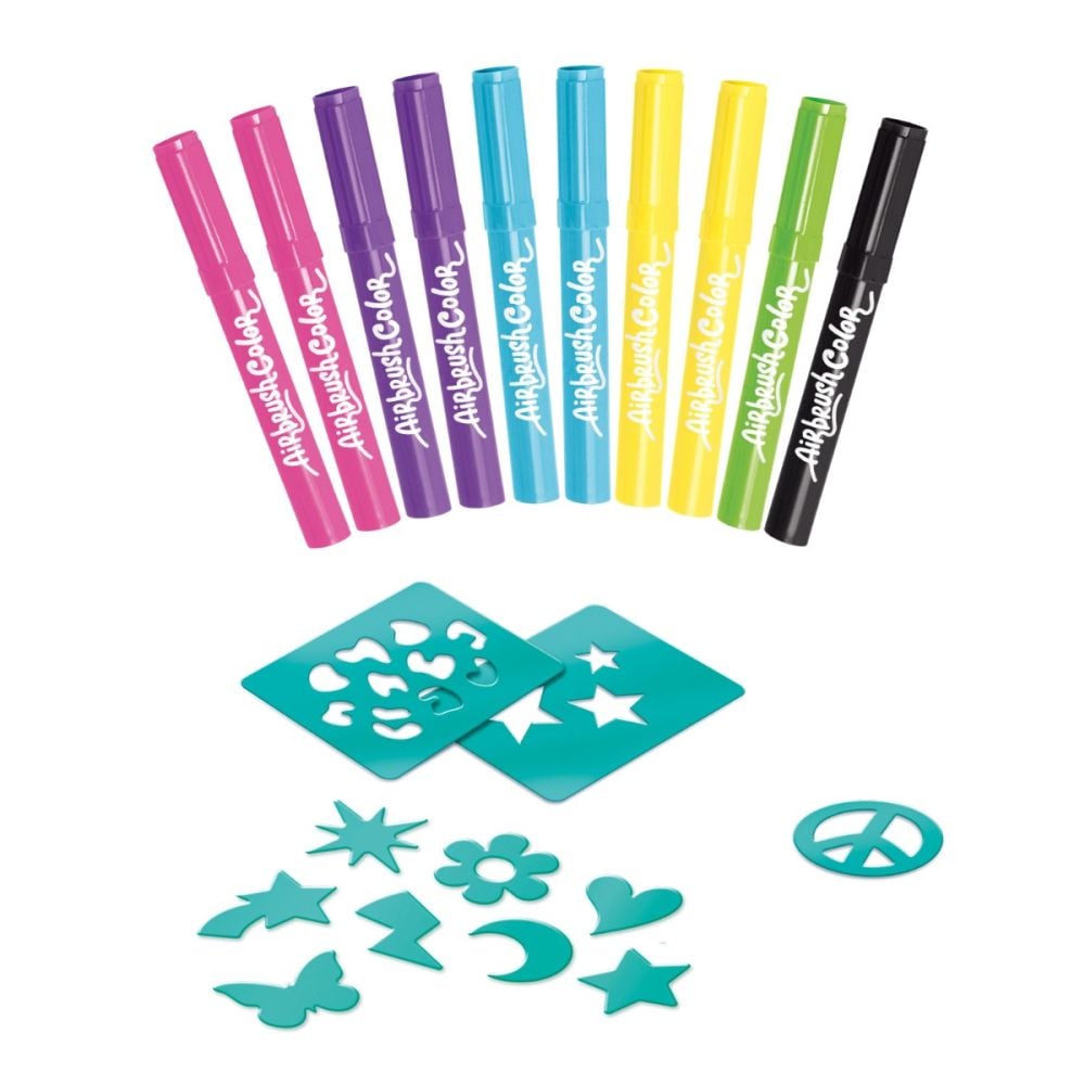 Креативен комплект, Airbrush Plush, 10 цветни маркера и 2 шаблона