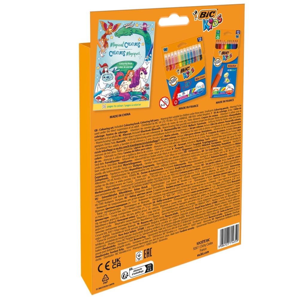 Комплект за оцветяване 2 в 1, Bic, книжка, 12 цветни моливи и маркери