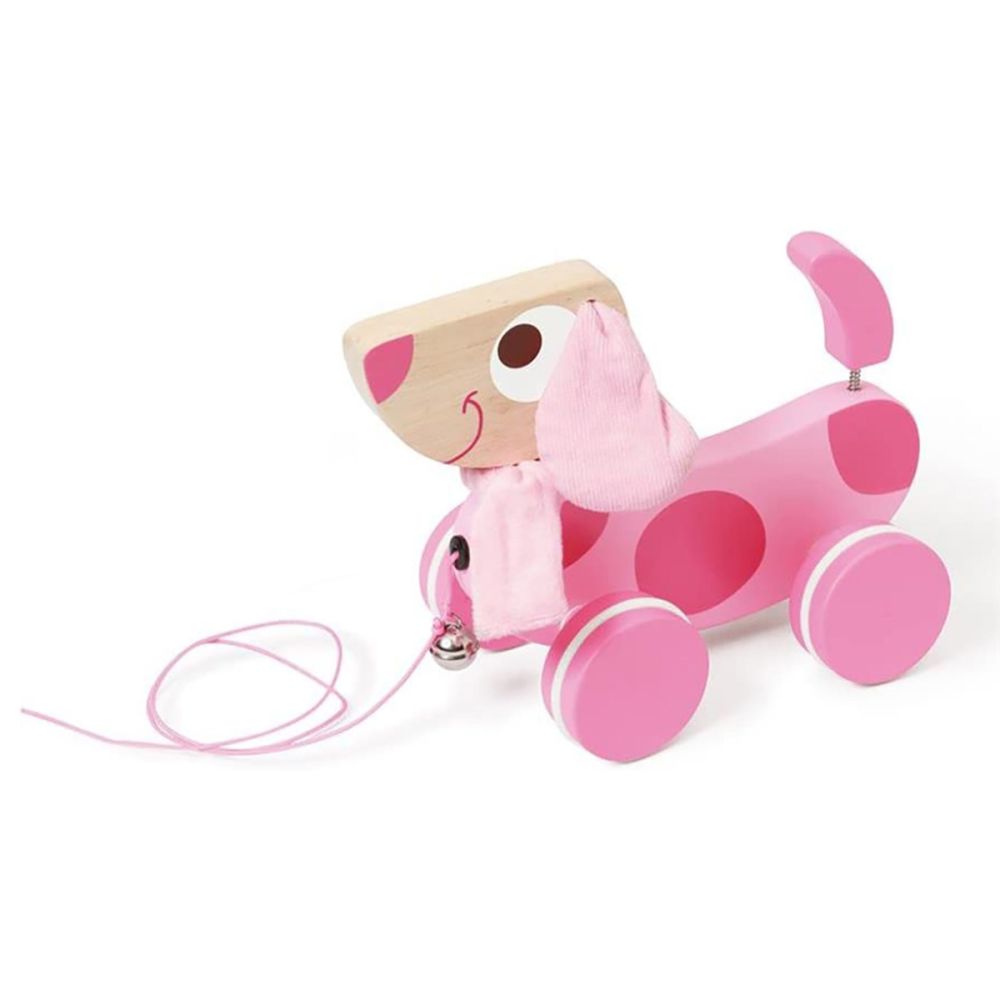 Дървена играчка за дърпане, Scratch, Розово кученце Lilly