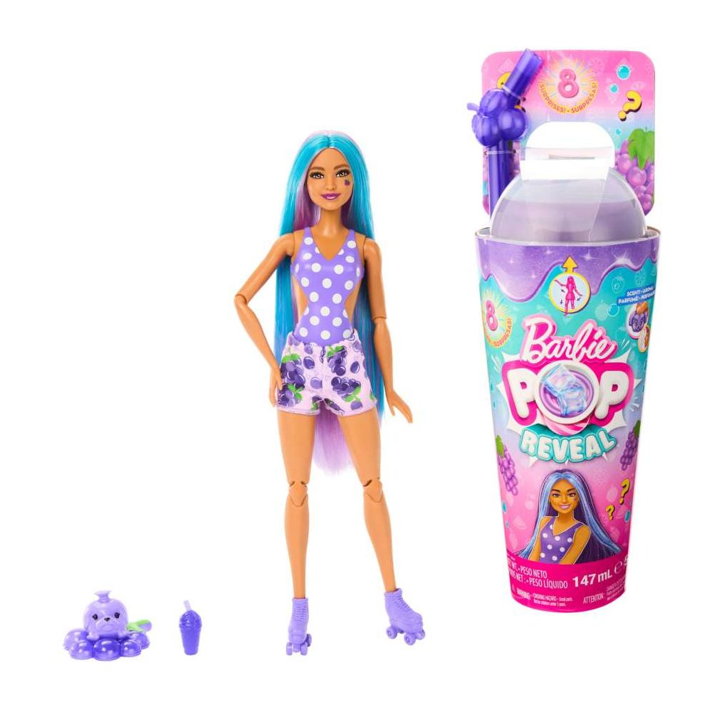 Кукла с аксесоари Barbie, Color Pop Reveal Fruit, Грозде, 8 изненади