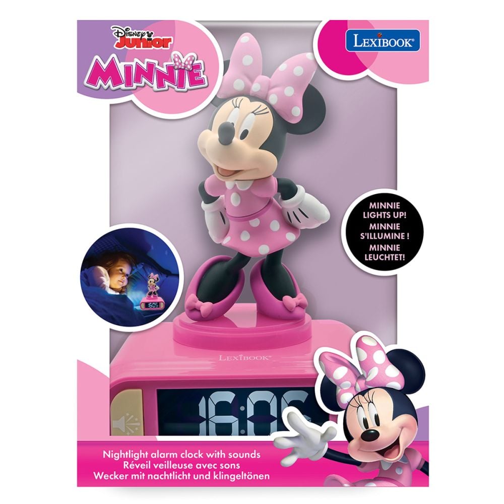 Дигитален часовник с аларма и нощна лампа, Lexibook, Minnie Mouse