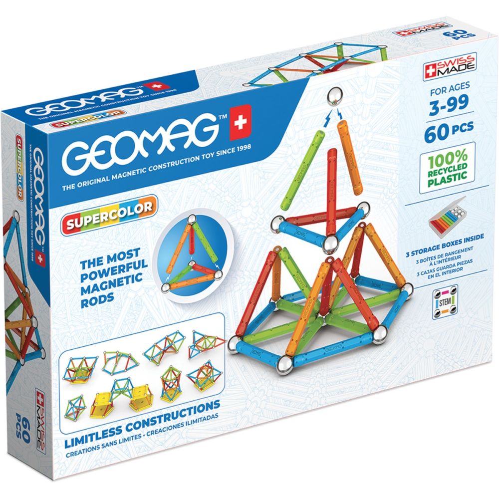 Строителна игра Geomag, Magnetic Supercolor, 60 части