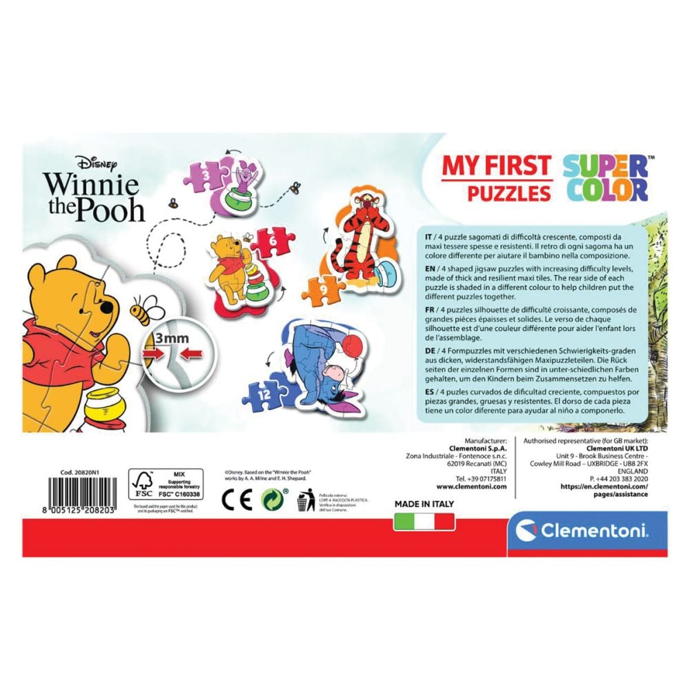 Пъзел 4 в 1, Clementoni, Winnie The Pooh, 3, 6, 9, 12 части