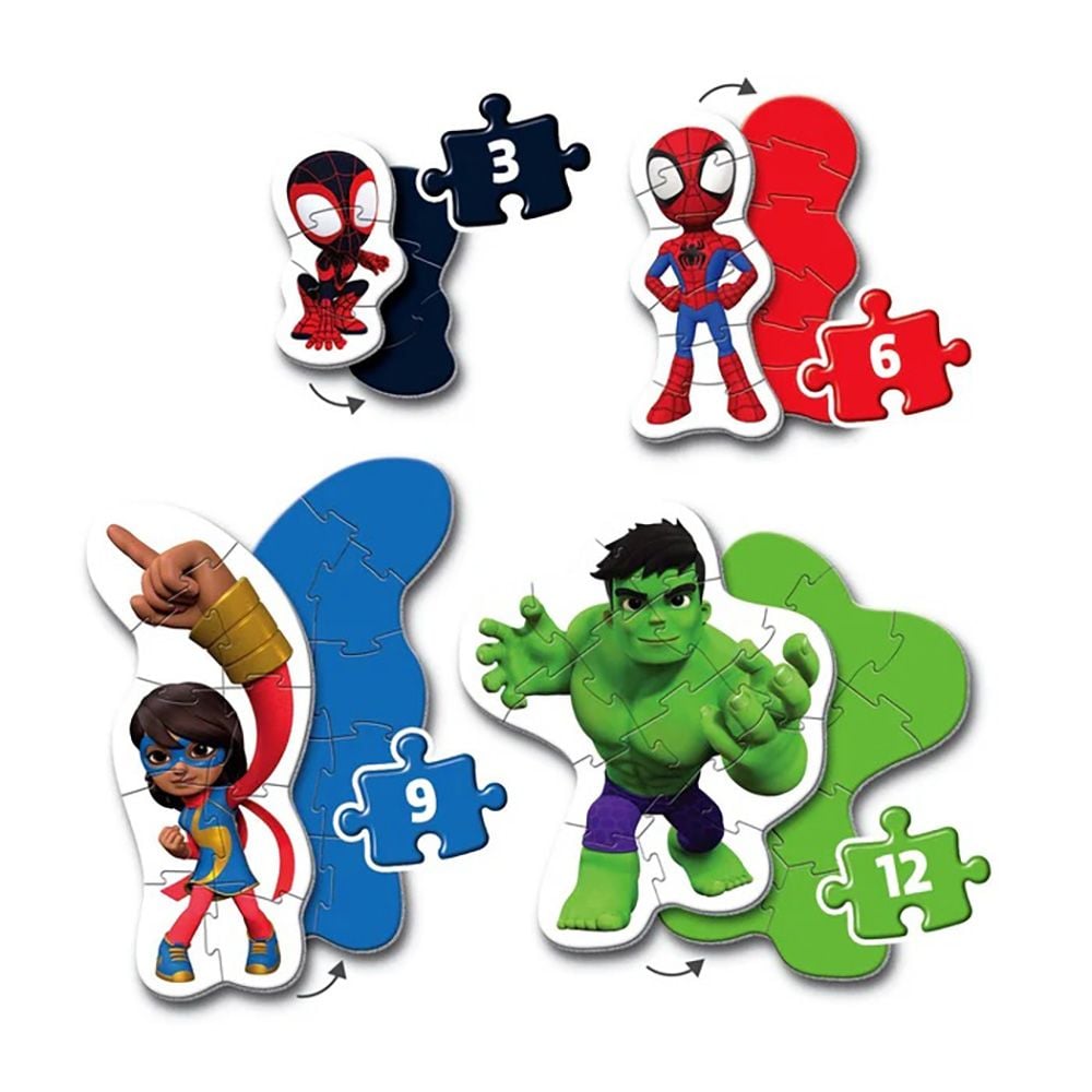 Пъзел 4 в 1 Clementoni, Spidey and his Amazing Friends, 3, 6, 9, 12 части