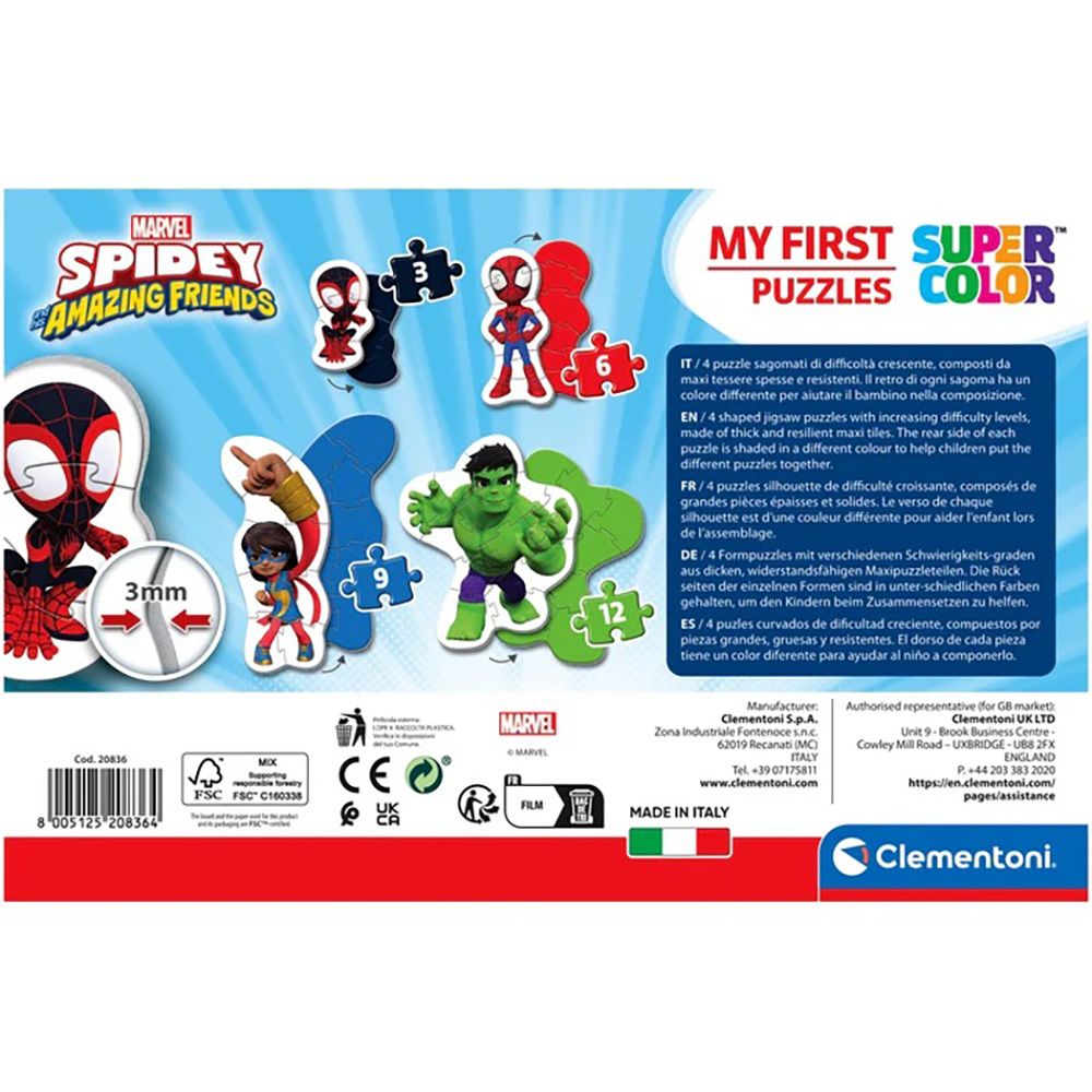 Пъзел 4 в 1 Clementoni, Spidey and his Amazing Friends, 3, 6, 9, 12 части