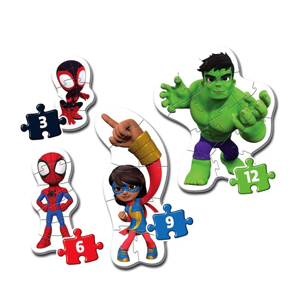 Пъзел 4 в 1 Clementoni, Spidey and his Amazing Friends, 3, 6, 9, 12 части