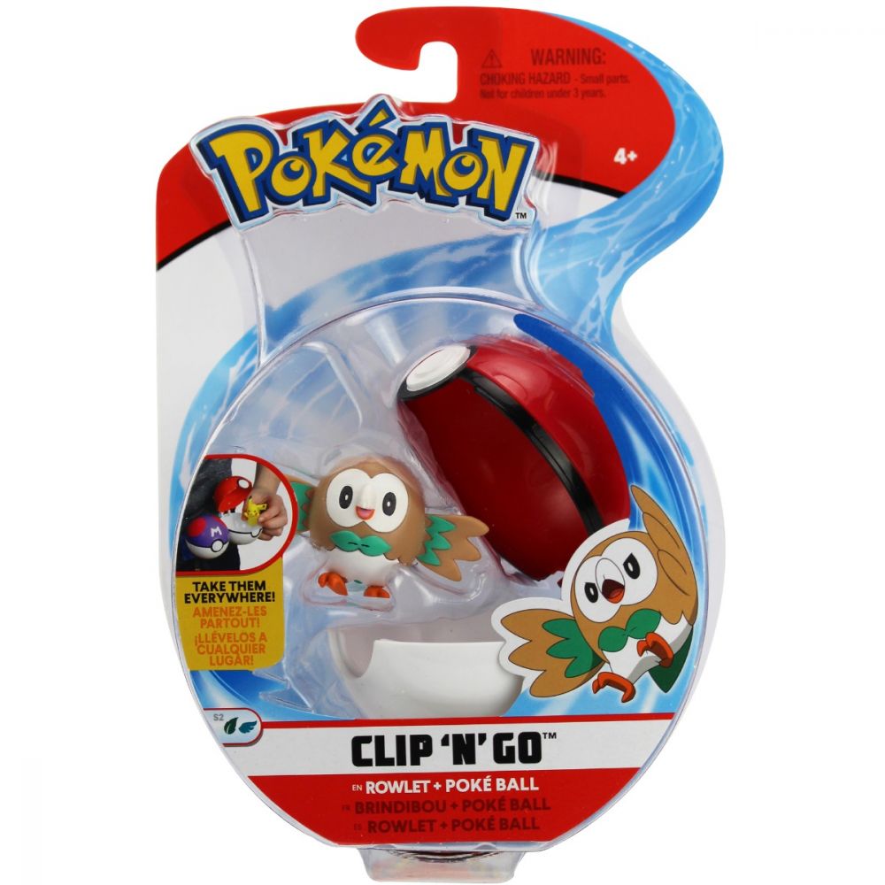 Фигура в топка Clip N Go Pokemon S2 - Rowlet, Poke Ball (95066)