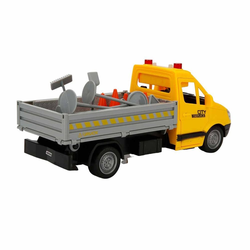 Камион за пътна помощ с пътни знаци, Maxx Wheels, Жълт, 25 см
