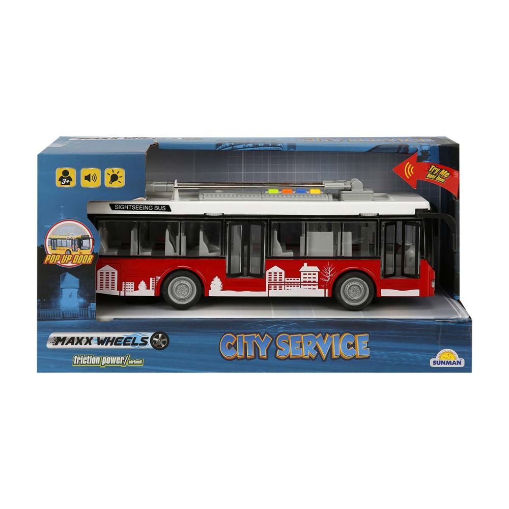 Автобус със светлини и звуци, City Service, Maxx Wheels, 1:16, Червен