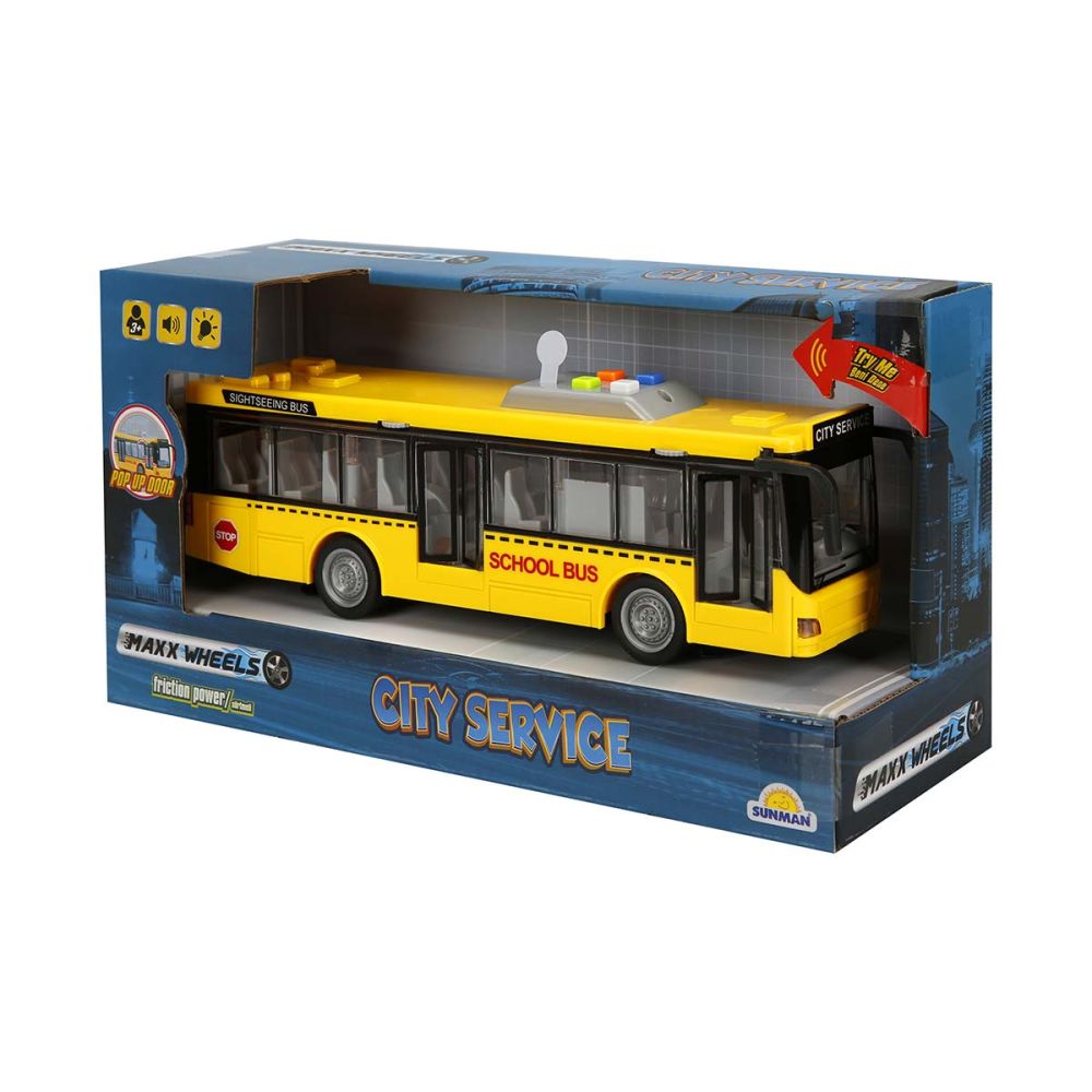 Автобус със светлини и звуци, City Service, Maxx Wheels, 1:16, Жълт