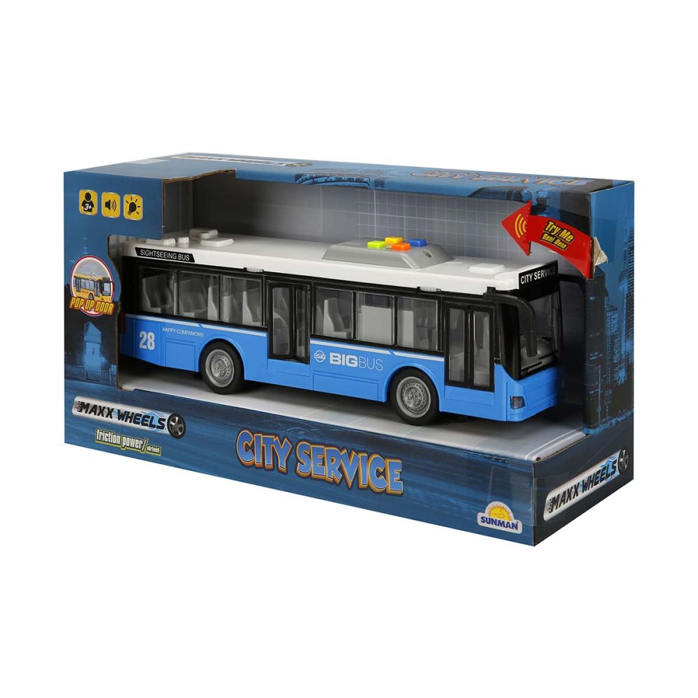 Автобус със светлини и звуци, City Service, Maxx Wheels, 1:16, Син
