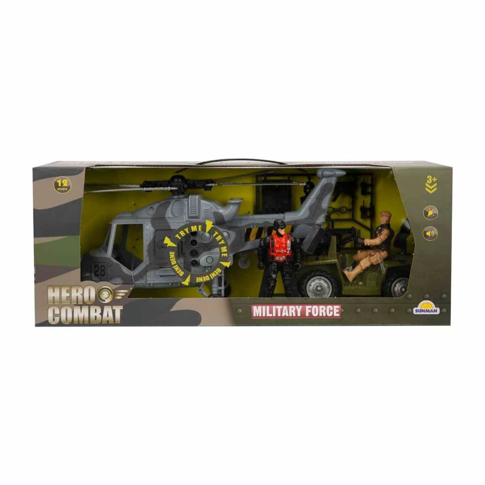 Комплект военни превозни средства с фигурки, Hero Combat, Хеликоптер и АТВ