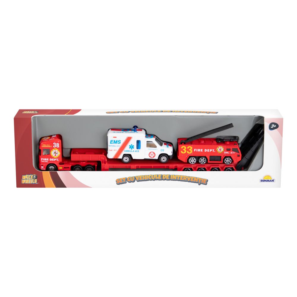 Комплект автомобили за спешна помощ, Maxx Wheels, Линейка и Пожарникарски Кран
