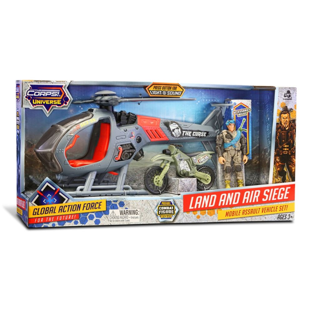 Комплект хеликоптер, мотоциклет и фигурка, The Corps Universe, Lanard Toys