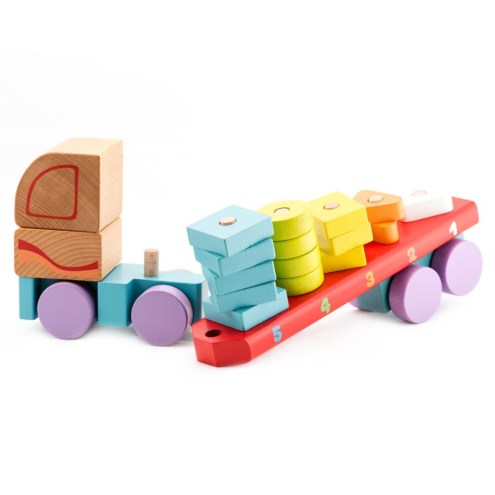 Дървена игра, Cubika, Камион с геометрични фигури, 19 части