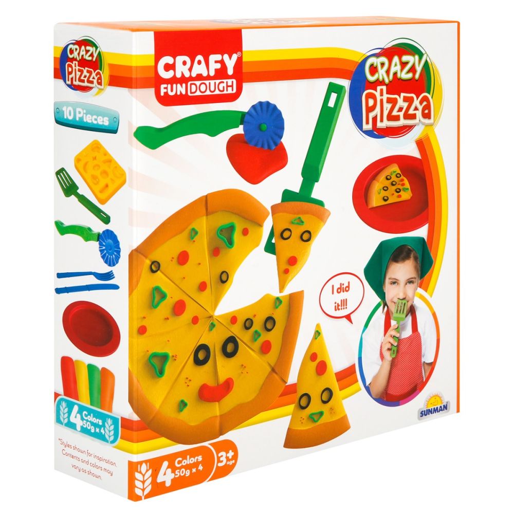 Комплект за моделиране, Crazy Pizza от пластилин Crafy, 10 части