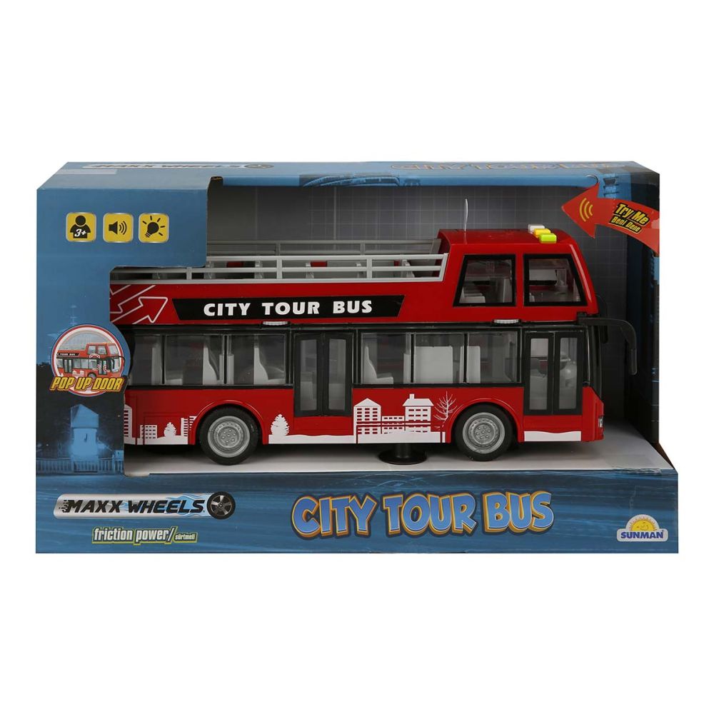 Автобус със светлини и звуци, City Tour, Maxx Wheels, 1:16, Червен