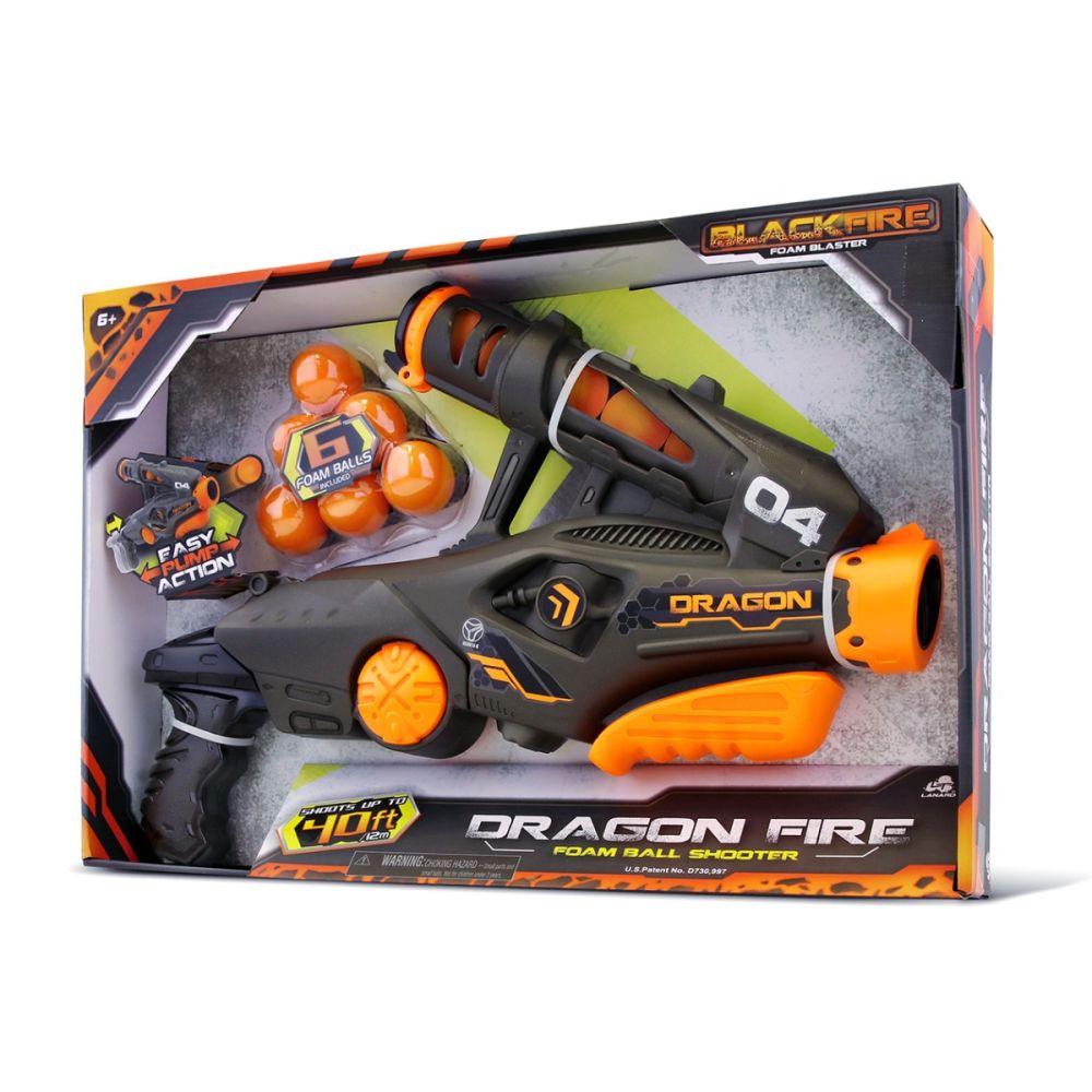 Пистолет Dragon Fire с 6 гъбени куршума, Blackfire, Lanard Toys