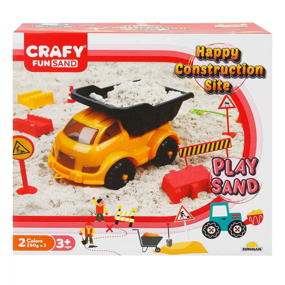 Комплект кинетичен пясък, Crafy Fun Sand, Sand Happy Construction, 14 части, 500 гр