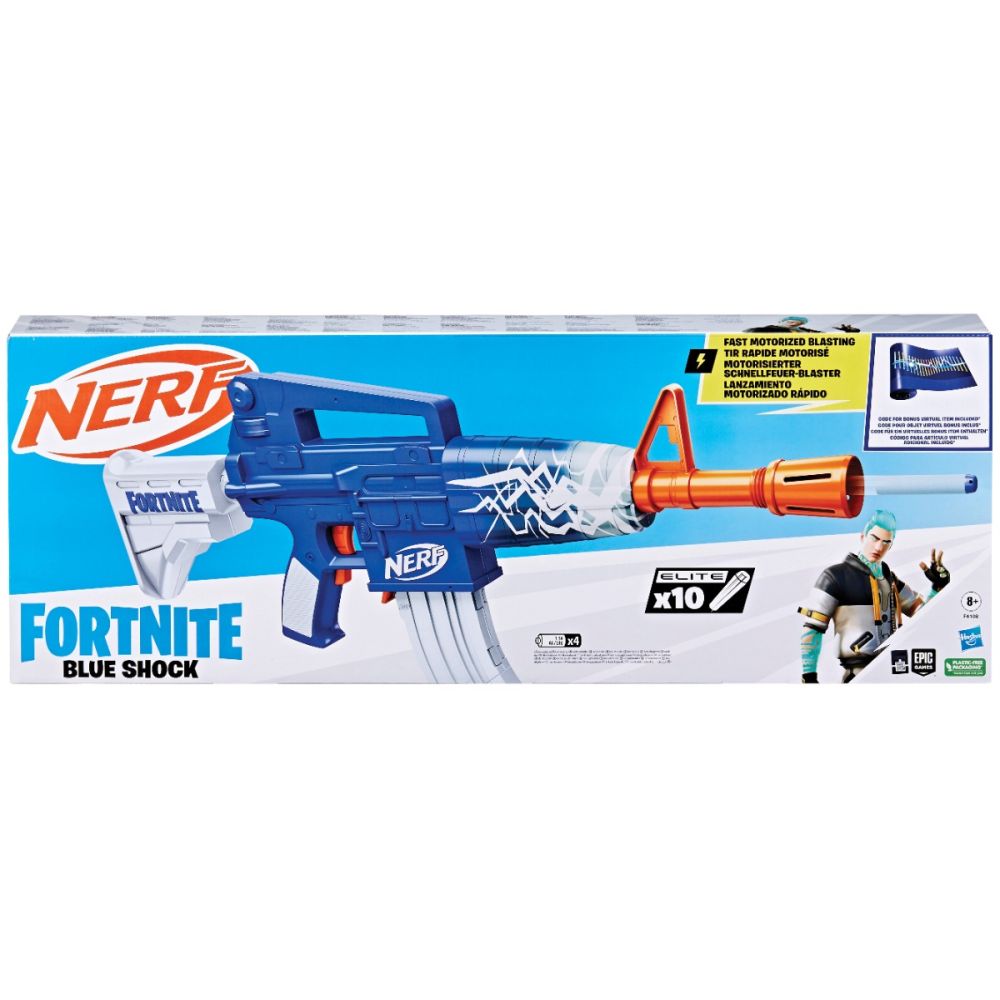 Бластер Nerf с 10 гъбени стрелички, Fortnite Blue Shock