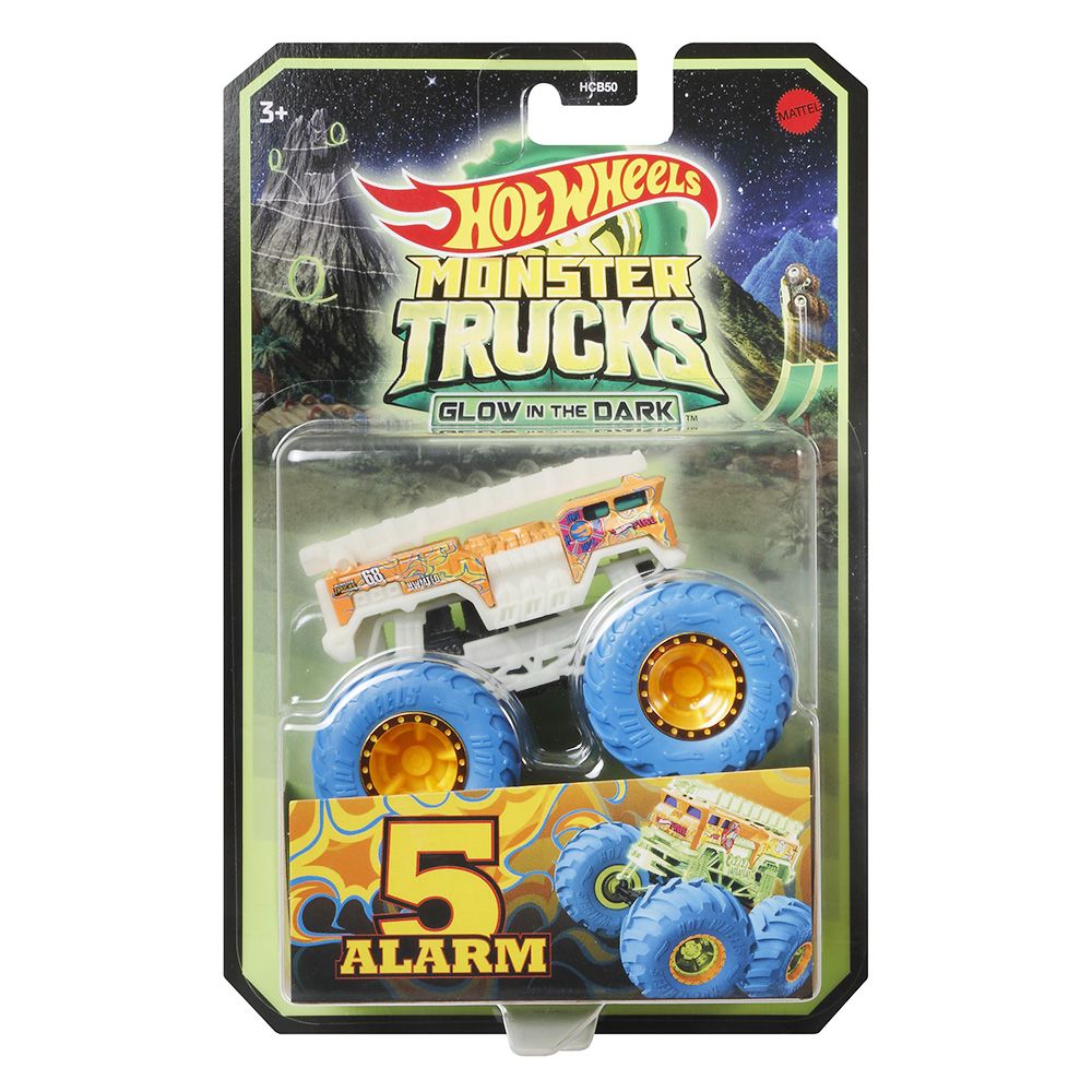 Количка Monster Trucks, Hot Wheels, Glow in the Dark, 1:64, 5 Alarm, HCB53